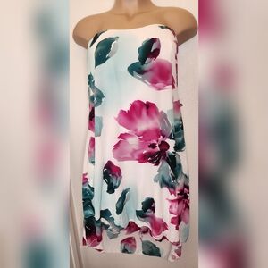 Janette Plus Strapless Floral Dress - Pink and Green